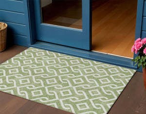 Homeroots 3' Aqua And Ivory Geometric Washable Area Rug - Perfect For Indoor Or Outdoor Spaces, Durable Design! 3' X 5' Polyester 578898