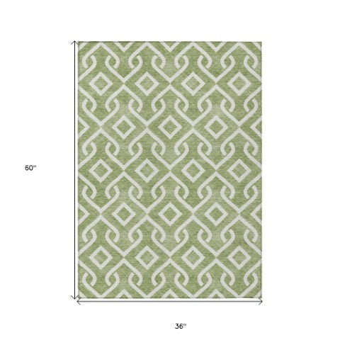 Homeroots 3' Aqua And Ivory Geometric Washable Area Rug - Perfect For Indoor Or Outdoor Spaces, Durable Design! 3' X 5' Polyester 578898