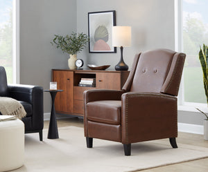 English Elm Stanley Tufted Faux Leather Manual Recliner with Black Wood Base for Living Room B202P471349