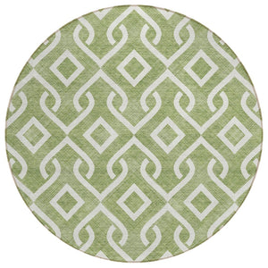 HomeRoots 5' Geometric Green and Ivory Area Rug - Durable, Washable, Modern Design for Indoor and Outdoor Use 8' Round 578900