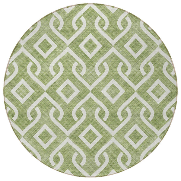 Homeroots 3' Aqua And Ivory Geometric Washable Area Rug - Perfect For Indoor Or Outdoor Spaces, Durable Design! 8' Round Polyester 578900