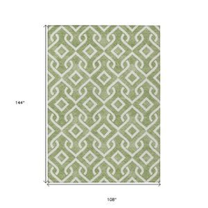 Homeroots 3' Aqua And Ivory Geometric Washable Area Rug - Perfect For Indoor Or Outdoor Spaces, Durable Design! 9' X 12' Polyester 578902