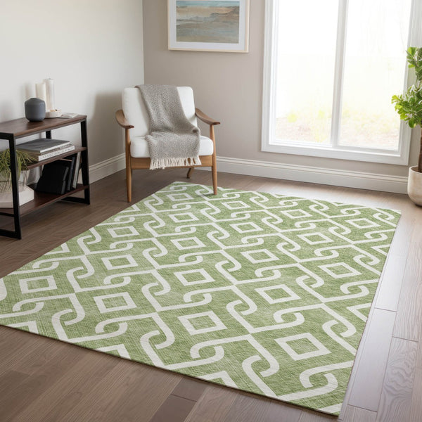 Homeroots 3' Aqua And Ivory Geometric Washable Area Rug - Perfect For Indoor Or Outdoor Spaces, Durable Design! 9' X 12' Polyester 578902