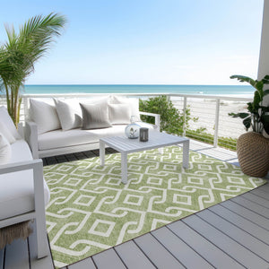 Homeroots 3' Aqua And Ivory Geometric Washable Area Rug - Perfect For Indoor Or Outdoor Spaces, Durable Design! 10' X 14' Polyester 578903