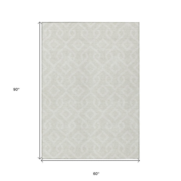 Homeroots 3' Aqua And Ivory Geometric Washable Area Rug - Perfect For Indoor Or Outdoor Spaces, Durable Design! 5' X 8' Polyester 578905