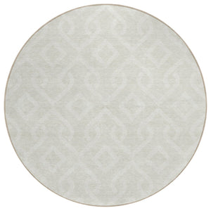HomeRoots 5' Elegant Ivory and Light Gray Geometric Washable Area Rug for Indoor and Outdoor Spaces 8' Round 578906