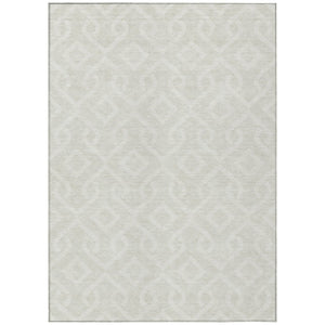 HomeRoots 5' Elegant Ivory and Light Gray Geometric Washable Area Rug for Indoor and Outdoor Spaces 8' X 10' 578907