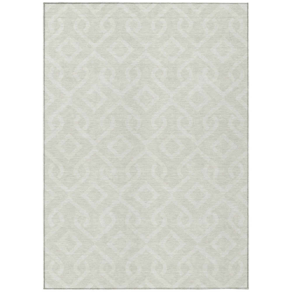 HomeRoots 5' Elegant Ivory and Light Gray Geometric Washable Area Rug for Indoor and Outdoor Spaces 10' X 14' 578909