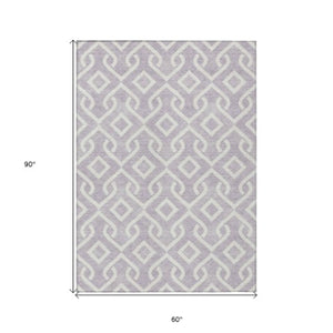 Homeroots 3' Aqua And Ivory Geometric Washable Area Rug - Perfect For Indoor Or Outdoor Spaces, Durable Design! 5' X 8' Polyester 578911
