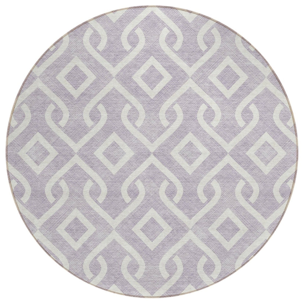 HomeRoots 5' Stylish Lavender and Ivory Geometric Rug - Durable, Washable, Perfect for Indoor and Outdoor Spaces 8' Round 578912