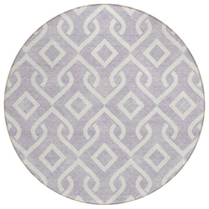 HomeRoots 5' Stylish Lavender and Ivory Geometric Rug - Durable, Washable, Perfect for Indoor and Outdoor Spaces 8' Round 578912