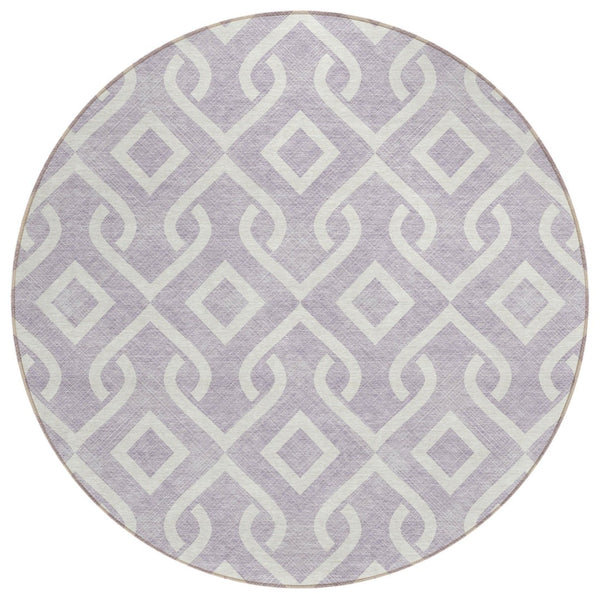 HomeRoots 5' Stylish Lavender and Ivory Geometric Rug - Durable, Washable, Perfect for Indoor and Outdoor Spaces 8' Round 578912