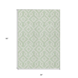 Homeroots 3' Aqua And Ivory Geometric Washable Area Rug - Perfect For Indoor Or Outdoor Spaces, Durable Design! 3' X 5' Polyester 578916