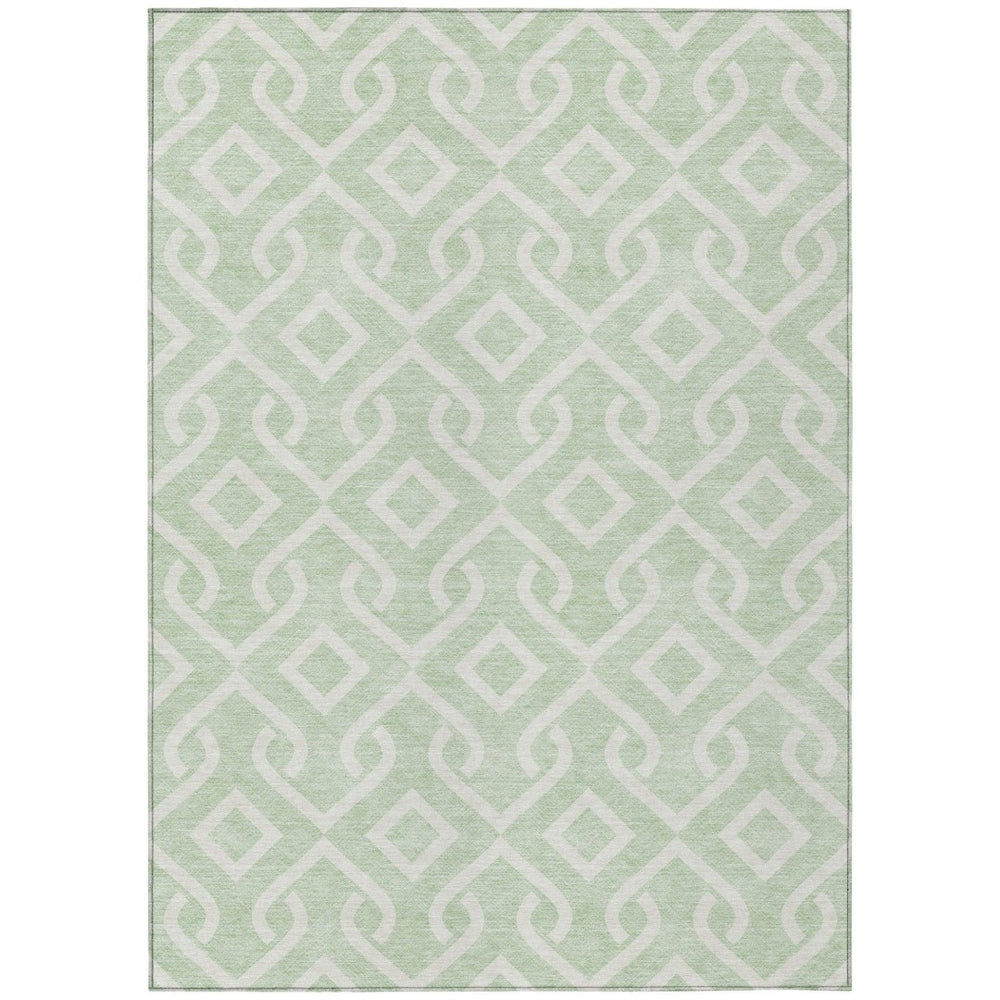HomeRoots 5' Mint Green and Ivory Geometric Area Rug - Stylish, Washable, Versatile for Indoor and Outdoor Use 5' X 8' 578917