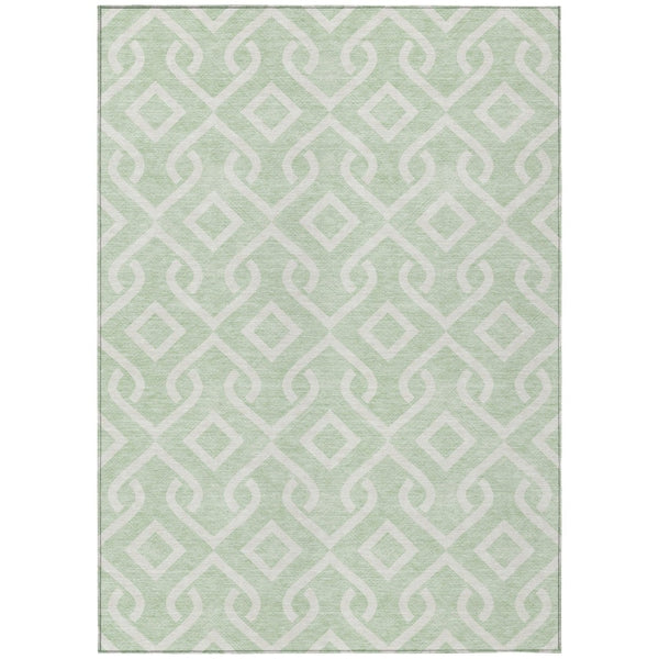 HomeRoots 5' Mint Green and Ivory Geometric Area Rug - Stylish, Washable, Versatile for Indoor and Outdoor Use 5' X 8' 578917