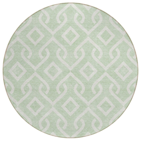 HomeRoots 5' Mint Green and Ivory Geometric Area Rug - Stylish, Washable, Versatile for Indoor and Outdoor Use 8' Round 578918