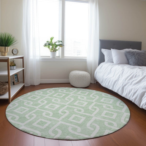 Homeroots 3' Aqua And Ivory Geometric Washable Area Rug - Perfect For Indoor Or Outdoor Spaces, Durable Design! 8' Round Polyester 578918