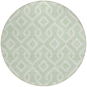 Homeroots 3' Aqua And Ivory Geometric Washable Area Rug - Perfect For Indoor Or Outdoor Spaces, Durable Design! 8' Round Polyester 578918