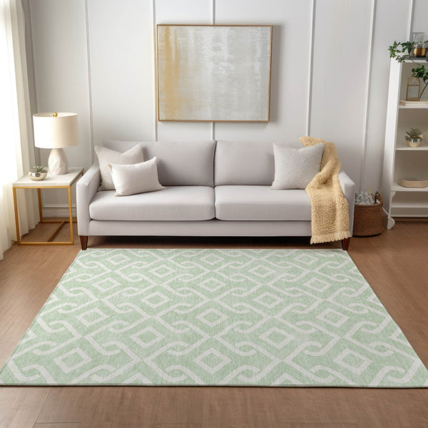 Homeroots 3' Aqua And Ivory Geometric Washable Area Rug - Perfect For Indoor Or Outdoor Spaces, Durable Design! 9' X 12' Polyester 578920