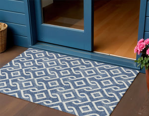 Homeroots 3' Aqua And Ivory Geometric Washable Area Rug - Perfect For Indoor Or Outdoor Spaces, Durable Design! 3' X 5' Polyester 578922