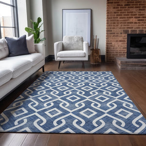 Homeroots 3' Aqua And Ivory Geometric Washable Area Rug - Perfect For Indoor Or Outdoor Spaces, Durable Design! 3' X 5' Polyester 578922