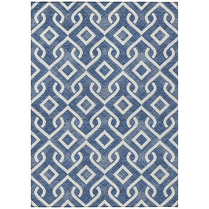 HomeRoots 5' Navy Blue and Ivory Geometric Area Rug - Stylish, Washable Design for Indoor and Outdoor Spaces 5' X 8' 578923
