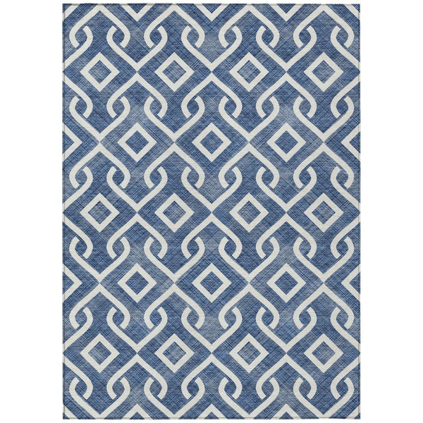 HomeRoots 5' Navy Blue and Ivory Geometric Area Rug - Stylish, Washable Design for Indoor and Outdoor Spaces 5' X 8' 578923