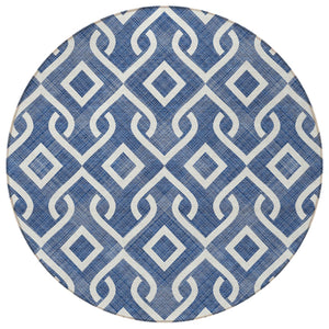 Homeroots 3' Aqua And Ivory Geometric Washable Area Rug - Perfect For Indoor Or Outdoor Spaces, Durable Design! 8' Round Polyester 578924