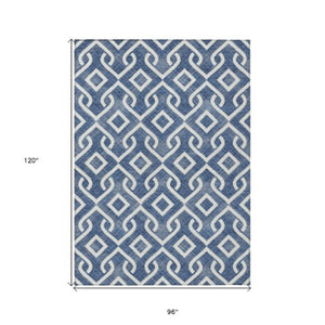 Homeroots 3' Aqua And Ivory Geometric Washable Area Rug - Perfect For Indoor Or Outdoor Spaces, Durable Design! 8' X 10' Polyester 578925