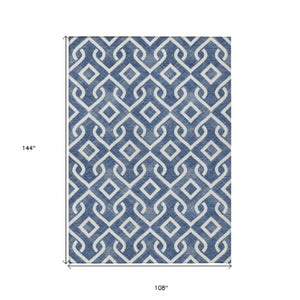 Homeroots 3' Aqua And Ivory Geometric Washable Area Rug - Perfect For Indoor Or Outdoor Spaces, Durable Design! 9' X 12' Polyester 578926