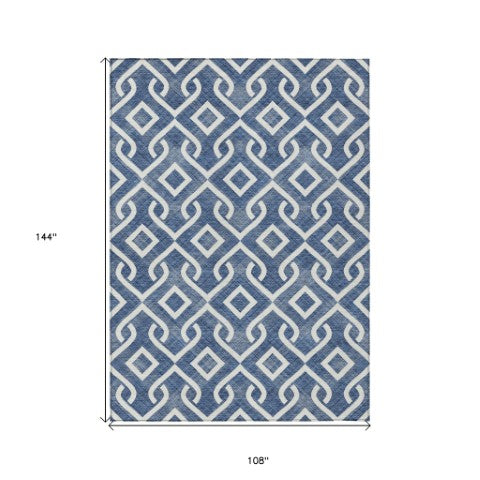 Homeroots 3' Aqua And Ivory Geometric Washable Area Rug - Perfect For Indoor Or Outdoor Spaces, Durable Design! 9' X 12' Polyester 578926