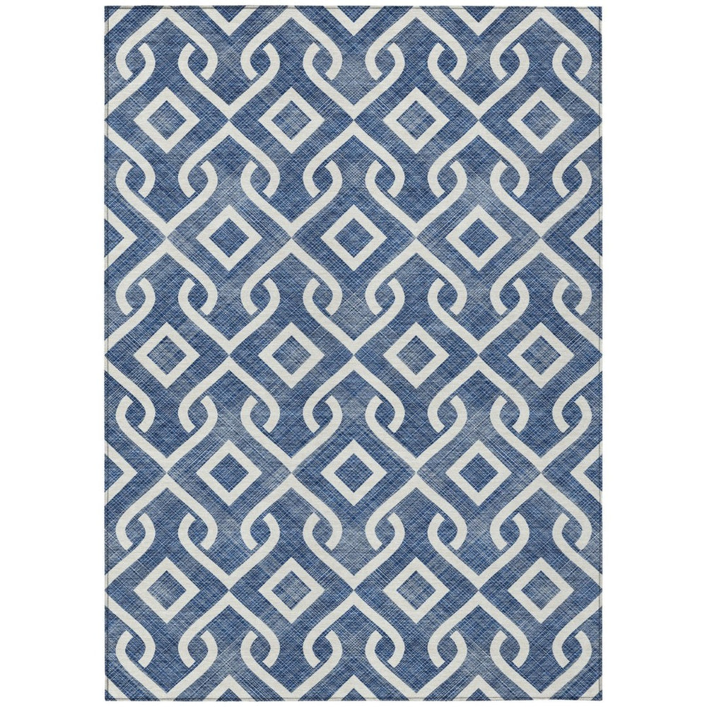 HomeRoots 5' Navy Blue and Ivory Geometric Area Rug - Stylish, Washable Design for Indoor and Outdoor Spaces 10' X 14' 578927