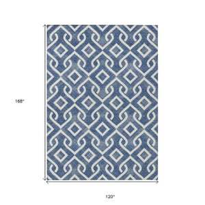 Homeroots 3' Aqua And Ivory Geometric Washable Area Rug - Perfect For Indoor Or Outdoor Spaces, Durable Design! 10' X 14' Polyester 578927