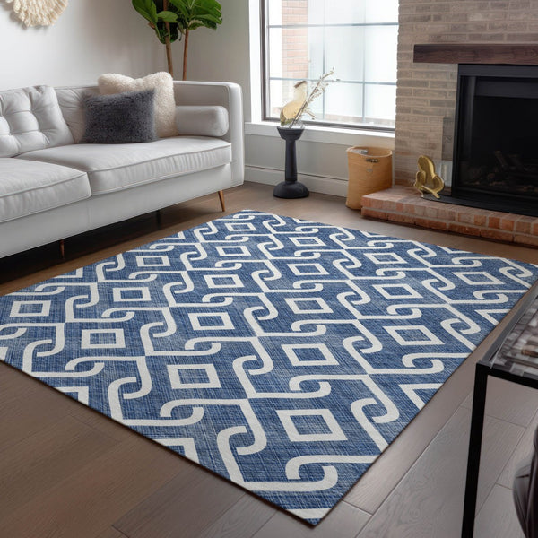 Homeroots 3' Aqua And Ivory Geometric Washable Area Rug - Perfect For Indoor Or Outdoor Spaces, Durable Design! 10' X 14' Polyester 578927