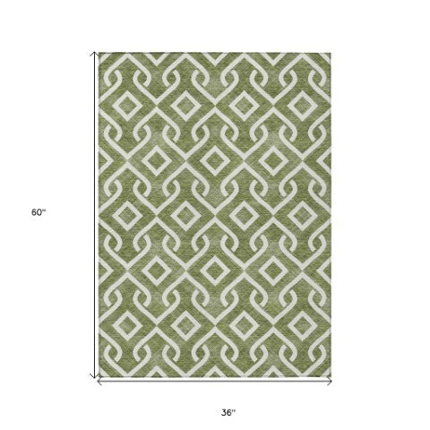 Homeroots 3' Aqua And Ivory Geometric Washable Area Rug - Perfect For Indoor Or Outdoor Spaces, Durable Design! 3' X 5' Polyester 578928