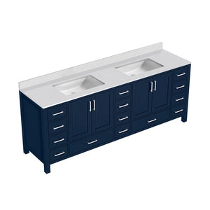 English Elm Navy Double Bath Vanity 84" W x 22" D with White Quartz Top – Solid Wood, Soft-Close, 14 Drawers B2731P258990