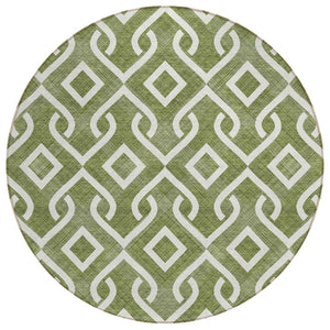 HomeRoots 5' Olive Green and Ivory Geometric Area Rug - Stylish, Washable, Durable for Indoor and Outdoor Spaces 8' Round 578930