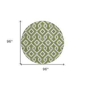 Homeroots 3' Aqua And Ivory Geometric Washable Area Rug - Perfect For Indoor Or Outdoor Spaces, Durable Design! 8' Round Polyester 578930