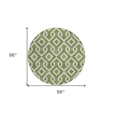 Homeroots 3' Aqua And Ivory Geometric Washable Area Rug - Perfect For Indoor Or Outdoor Spaces, Durable Design! 8' Round Polyester 578930