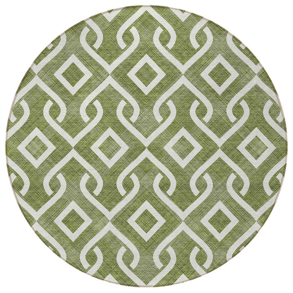 Homeroots 3' Aqua And Ivory Geometric Washable Area Rug - Perfect For Indoor Or Outdoor Spaces, Durable Design! 8' Round Polyester 578930