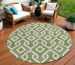 Homeroots 3' Aqua And Ivory Geometric Washable Area Rug - Perfect For Indoor Or Outdoor Spaces, Durable Design! 8' Round Polyester 578930