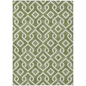 HomeRoots 5' Olive Green and Ivory Geometric Area Rug - Stylish, Washable, Durable for Indoor and Outdoor Spaces 8' X 10' 578931