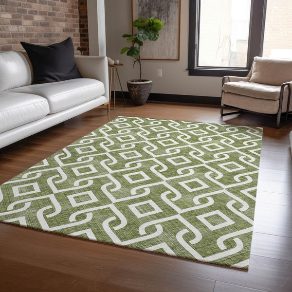 Homeroots 3' Aqua And Ivory Geometric Washable Area Rug - Perfect For Indoor Or Outdoor Spaces, Durable Design! 9' X 12' Polyester 578932