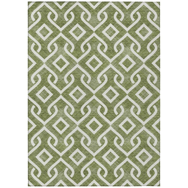HomeRoots 5' Olive Green and Ivory Geometric Area Rug - Stylish, Washable, Durable for Indoor and Outdoor Spaces 10' X 14' 578933