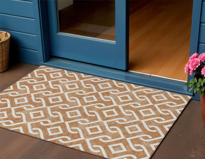 Homeroots 3' Aqua And Ivory Geometric Washable Area Rug - Perfect For Indoor Or Outdoor Spaces, Durable Design! 3' X 5' Polyester 578934