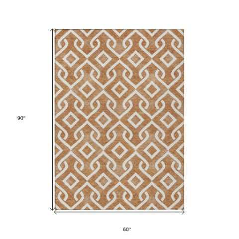 Homeroots 3' Aqua And Ivory Geometric Washable Area Rug - Perfect For Indoor Or Outdoor Spaces, Durable Design! 5' X 8' Polyester 578935
