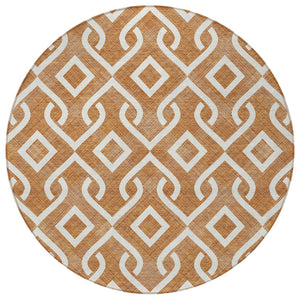 Homeroots 3' Aqua And Ivory Geometric Washable Area Rug - Perfect For Indoor Or Outdoor Spaces, Durable Design! 8' Round Polyester 578936