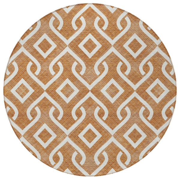 Homeroots 3' Aqua And Ivory Geometric Washable Area Rug - Perfect For Indoor Or Outdoor Spaces, Durable Design! 8' Round Polyester 578936