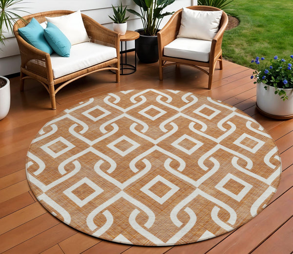 Homeroots 3' Aqua And Ivory Geometric Washable Area Rug - Perfect For Indoor Or Outdoor Spaces, Durable Design! 8' Round Polyester 578936