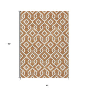 Homeroots 3' Aqua And Ivory Geometric Washable Area Rug - Perfect For Indoor Or Outdoor Spaces, Durable Design! 8' X 10' Polyester 578937